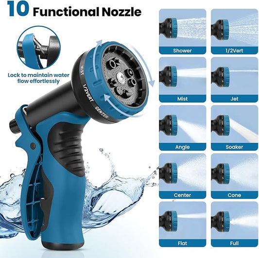Garden Hose 100FT, Water Hose with 10 Function Nozzle, Garden Hose Metal with Leak-proof Connectors, Kink-Free & Ultra Flexible, Rust/Pet/Puncture Proof for Lawn, Yard, RV, Car Wash, 550PSI