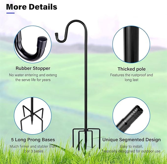 Shepherd Hooks for Outdoor, 2 Pack 94 Inch Bird Feeder Pole with 5 Prongs Base for Hanging Lantern, Hummingbird Feeder, Lightweight Plant, Shepherds Hook for Bird Feeders for Outside