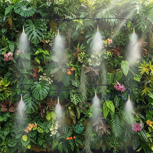 Automatic Garden Irrigation System 100ft, Upgraded Drip & Spray Watering Kit with 18 Adjustable Copper Nozzles for Raised Beds, Outdoor Garden, Lawn, Potted Plants & Greenhouse (100ft)