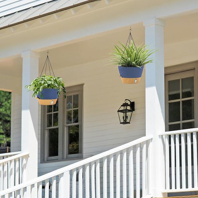 ZMTECH 12 Inch Hanging Planters for Indoor Plants, 2 Pack Self Watering Hanging Planter with Visual Reservoir, Hanging Pots for Plants Outdoor with Drainage Hole and Plant Hanger(12Inch, Blue)
