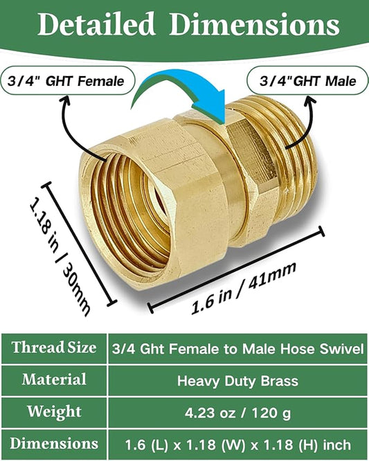 3/4 Ght Garden Hose 360° Swivel Connector Adapter,Swivel Fitting Use for Garden Hoses,Hose Nozzles,Sprayers,Lawn Sprinklers,and Other Garden Watering Devices