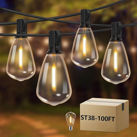 DAYBETTER 120ft Extra Long Outdoor String Lights,2700K 40 Shatterproof ST38 Bulbs Commercial Grade Weatherproof String Lights for Outside Patio, Garden, Backyard & Parties