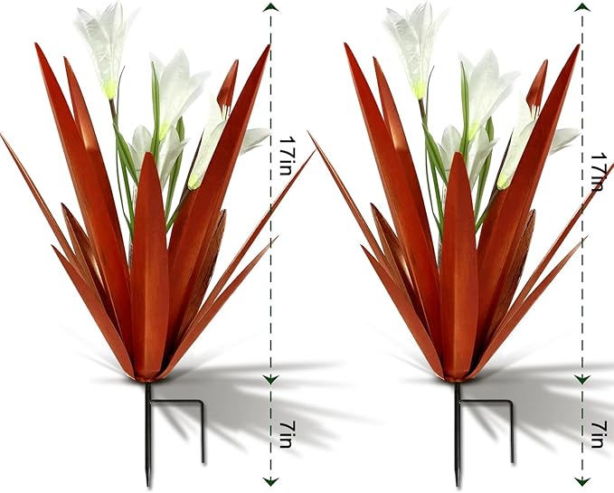 Homight Metal Agave Plant Outdoor Decoration Lily Mexican Yard Art Garden Gift Home Decor Hand Painted Metal Agave Garden Yard Statue, Outdoor Lawn Ornaments (2 Big White Lilies)