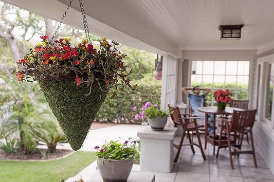 SuperMoss (29282) Mossweave Hanging Basket - Cone, Fresh Green with Wicker Rim, Large (12.5)"