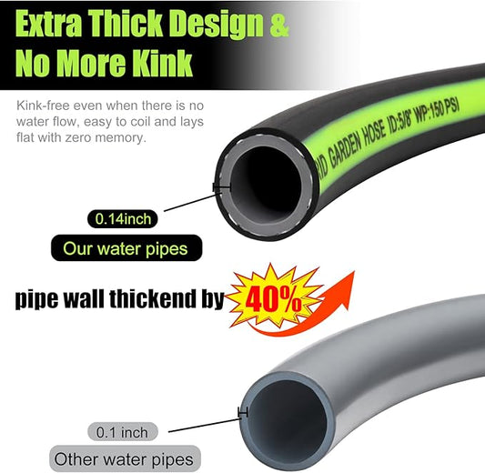 SYEENIFY Garden Hose 75ft 5/8", Heavy Duty No Kink Water Hose, No Tangle Flex Rubber Garden Hose for Lawns,Floor,Yard Washing,Pet Cleaning