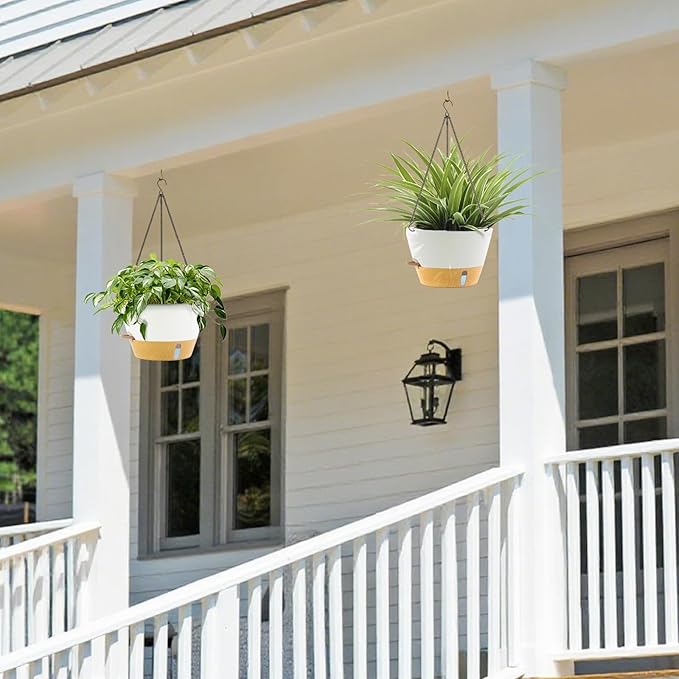 ZMTECH 12 Inch Hanging Planters for Indoor Plants, 2 Pack Self Watering Hanging Planter with Visual Reservoir, Hanging Pots for Plants Outdoor with Drainage Hole and Plant Hanger(2 Pack, White)