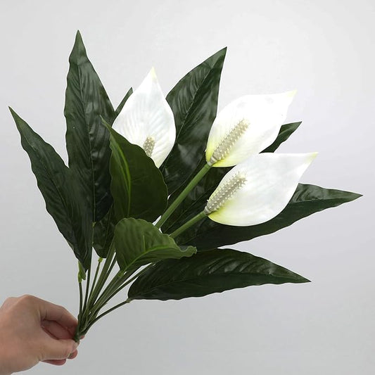 1 Pack Artificial Spathiphyllum Plant with White Flowers, 18-inch Faux Peace Lily Indoor Plant for Home Décor