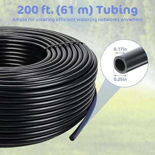 200 ft. 1/4 Drip Irrigation Tubing, Black Distribution Tubing for Drip-Irrigation-System, Polyethylene Drip Line, Drip-Irrigation Hose Tube for Quick-Connect Drip-Irrigation Emitters