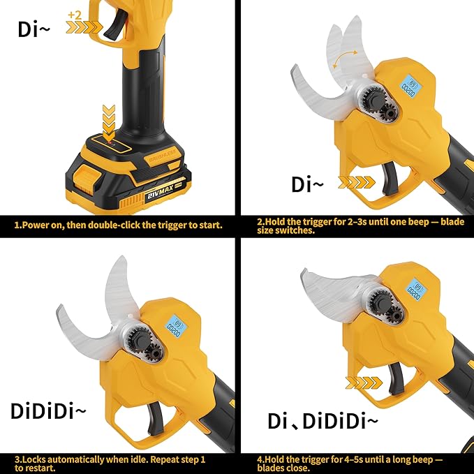 Electric Pruning Shears, Cordless Power Pruner with 1.4 Inch Cutting Diameter, LCD Display, Brushless Motor & 2×2.0Ah Batteries for Tree Branches & Garden