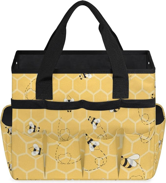 Yellow Bee Gardening Tool Bag,Heavy Duty Garden Tote Bag,Portable Oxford Gardening Storage Basket Organizer Handbag with Pockets Handle,Hand Tools Gifts for Outdoor Garden Lawn Yard