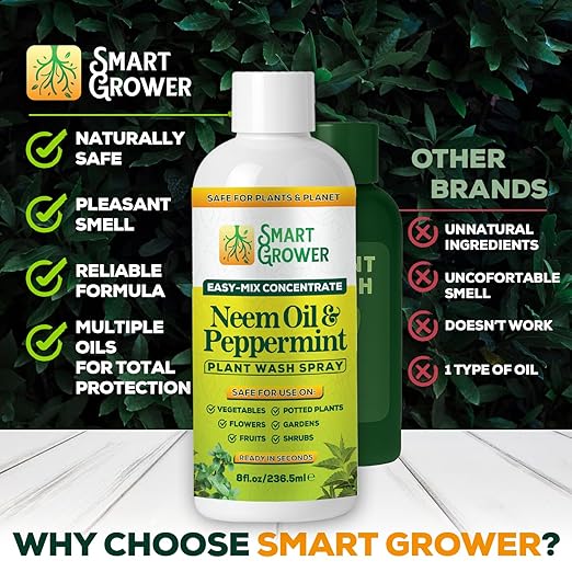 Neem Oil Spray for Plants with Peppermint Oil – for Indoor & Outdoor Plants, Gardens, & Houseplants– Best Value Refill 8 oz Concentrate Makes 1 Gallon RTU