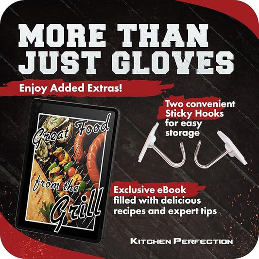 KITCHEN PERFECTION Silicone Smoker Oven Gloves -Extreme Heat Resistant BBQ Gloves -Handle Hot Food Right on Your Smoker Grill Fryer Pit|Waterproof Oven Mitts Grill Gloves |Superior Value Set+3 Bonuses