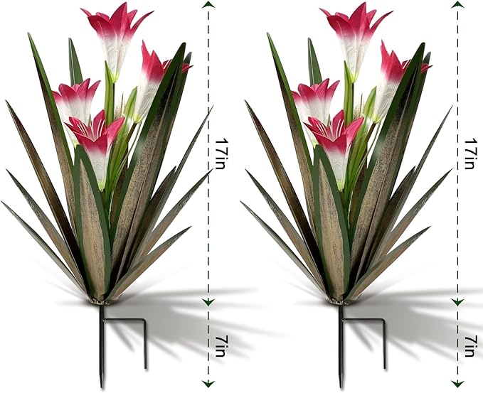 Homight Metal Agave Plant Outdoor Decoration Lily Mexican Yard Art Garden Gift Home Decor Hand Painted Metal Agave Garden Yard Statue, Outdoor Lawn Ornaments (2 Big Red Lilies)