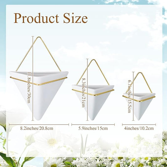 Rtteri 15 Pcs Hanging Artificial Succulents Plants for Indoor Fake Wall Planter with Faux Plants Geometric Vase Pot (8.2/5.9/4 Inch Size) Ceramic Holder and Mini Fake Succulent for Home Office(White)