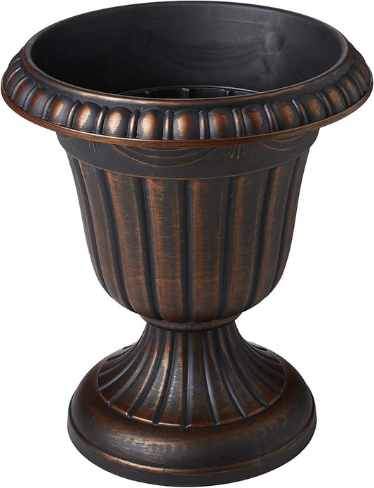 Arcadia Garden Products PL10CP Classic Traditional Plastic Urn Planter Indoor/Outdoor, 15" x 13", Brushed Copper