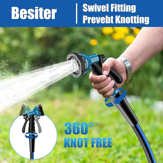 Heavy Duty Garden Hose 5/8" 50FT: Flexible Rubber Water Hose with 10 Function Sprayer - Leakproof Hose Male to Female Fittings - Durable Hose for Yard, Lawn, Car Wash, Outdoor, Watering
