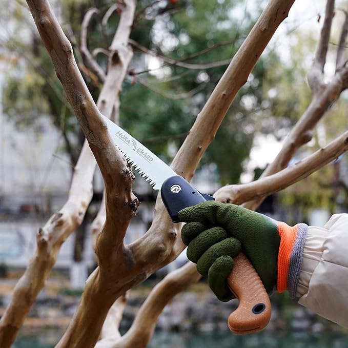 FLORA GUARD 7.7-Inch Folding Hand Saw, Camping/Pruning Saw with Rugged Professional Folding Razor Tooth Sharp Blade Solid Grip (Brown)