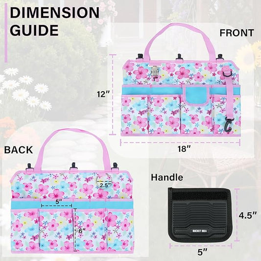 KUNN Gardening Gift for Women Men 5 Gallon Bucket Tool Organizer with 18 Pockets, Heavy-Duty Bucket Buddy Caddy Bag, Garden Tools Organizer Storage with Comfort Grip Handle Pad Attachment,Pink