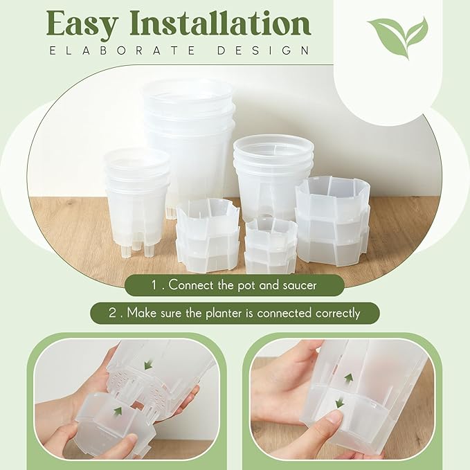 9 Pcs Self Watering Pots for Indoor Plants with Deep Reservoir and High Drainage Holes for Outdoor Plants and Flowers, Bare Root Planter (4.72'',5.91'',7.09'',Clear)