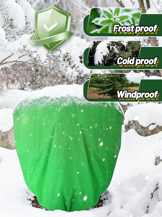 ANPHSIN 12 Pcs 39.3in x 39.3in Plant Covers Freeze Protection - Winter Shrub Plant Protection Bags, Frost Blankets Cloths with Drawstring for Outdoor Garden Potted Plants, Green