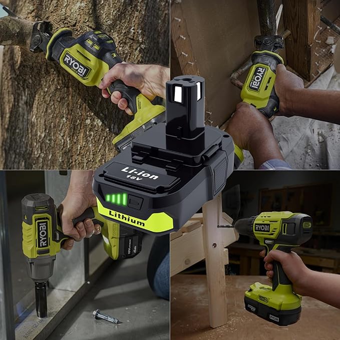 2 Packs 3.0Ah High Capacity Replacement for Ryobi 18v Battery P108 P104 P105 P102 P103 P122 P109 Li-ION Compatible with Ryobi 18V ONE+ System Cordless Power Tools and Charger