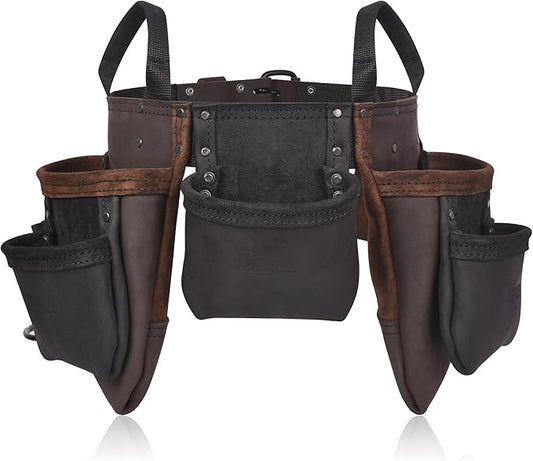 Brown Combine Leather Tool Belt | 11 Pockets Carpenter Tool Bag | Tool Pouch | Handyman | Belts For Men | Drywall Tool Belt | Construction | Framers | Electrician