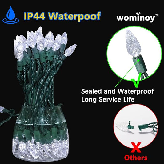 70 Counts C6 Cool White Christmas Lights - 35.5ft Christmas Lights Outdoor, White Christmas Lights Commercial Grade Outdoor Waterproof, Indoor String Lights Green Wire, IP:65, UL