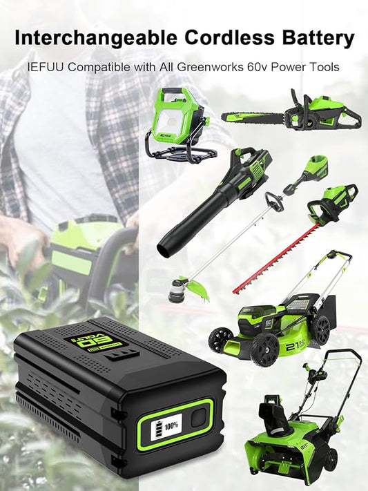 IEFUU 60 Volt 5000mAh Battery Compatible with Greenworks 60V Battery, Compatible with Green Works 60V Cordless Power Tool Rechargeable 5.0Ah Lithium-Ion Batteries, Compatible with Greenworks Pro