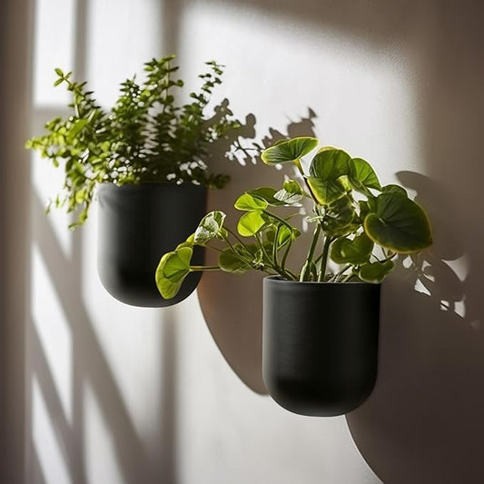 LA JOLIE MUSE Wall Hanging Planters for Indoor Plants,Hanging Flower Pots for Air Plants Succulent, Set of 2, 5.7L*4.1W*7H, Black