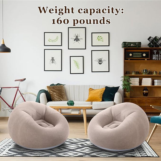 Realspring Inflatable Bean Bag Chairs Outdoor Blow up Camping Chairs Inflatable Lazy Sofa Folding Portable Bean Bag Loungers Couch for Movie Night(Coffee,2 Pcs)