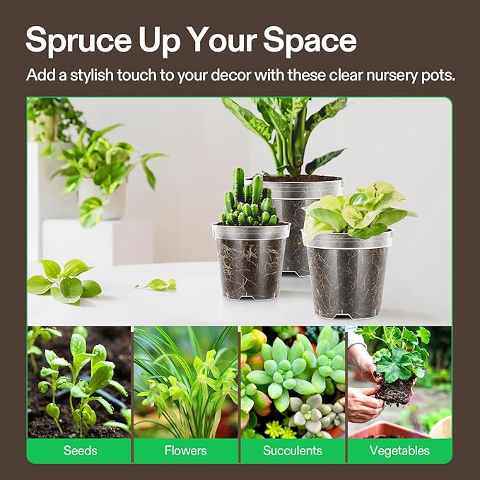 VIVOSUN 36 Packs 4/5/6 Inch Clear Nursery Pots with Drainage Holes, Reinforced Plastic Seedling Pots for Plants, Flowers, Cuttings, and Succulents, 40 pcs Plant Labels