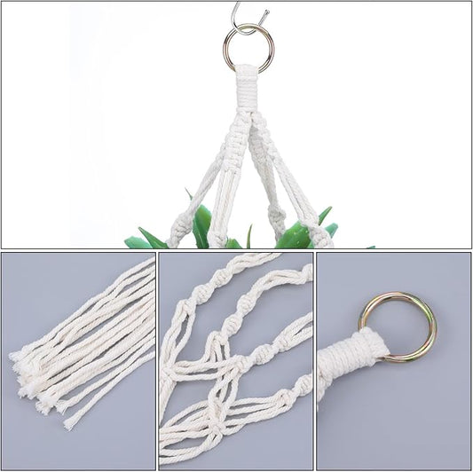 Macrame Plant Hanger, 2 Pack Boho Hanging Planters Baskets with Hooks, Crochet Braided Cotton Rope Flower Pot Holder for Indoor Outdoor Home Decor, No Tassels, Ivory, 20 Inches