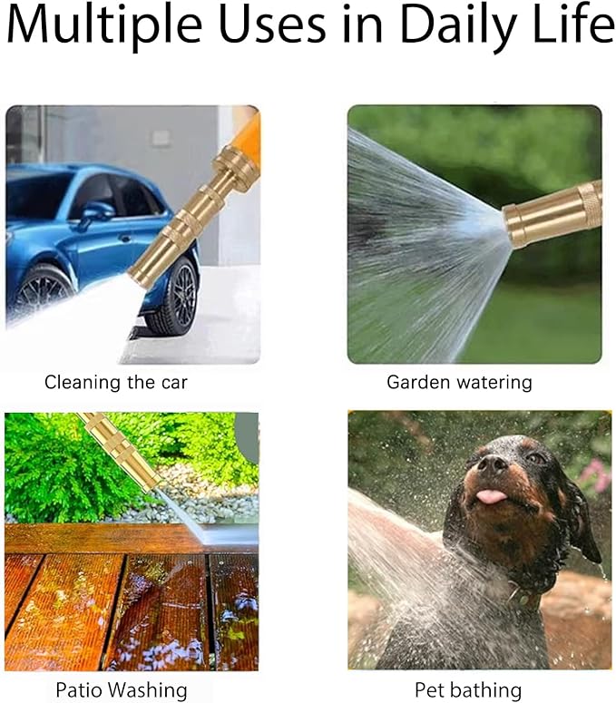 Heavy-duty brass hose nozzle 3-piece set,adjustable nozzle spray, with valve control, suitable for gardens, lawns, car cleaning and terraces | additional 4 anti-gaskets