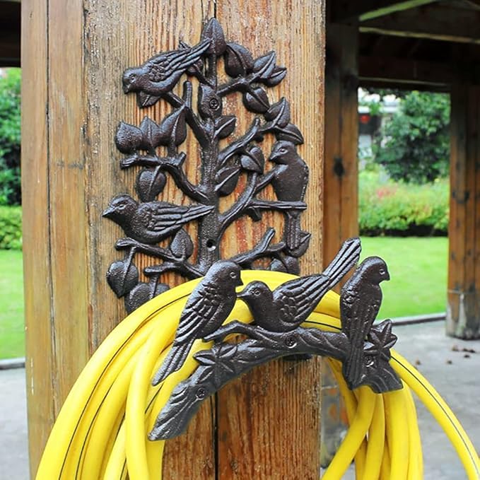 Garden Hose Holder Cast Iron Heavy Duty Water Hose Hanger, Outside Wall Mount Hose Hanger (Hose holder - Hummingbird)