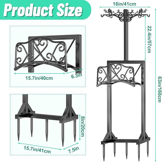 Garden Hose Holder, Freedstanding Heavy Duty Garden Water Hose Holder Stand with 2 Shepherds Hooks, Detachable Metal Hose Storage Hanger Rack for Outside Yard Lawn Farm