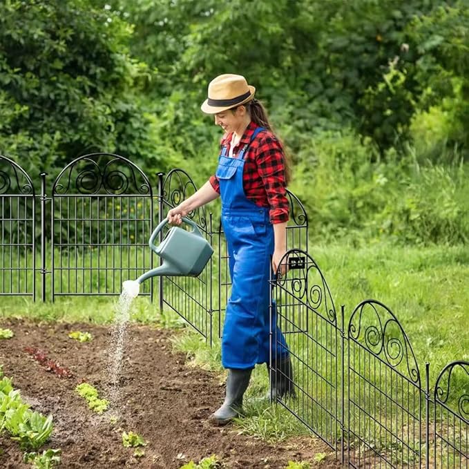 Tall Garden Animal Barrier Fence With Gate, 40 in(H)×27 in(L) 8 Panels Dog Digging Fences Barrier, Black Metal Temporary Fencing, Reusable Defense Fence For Outdoor Yard. Total 17.5 Ft│Patented