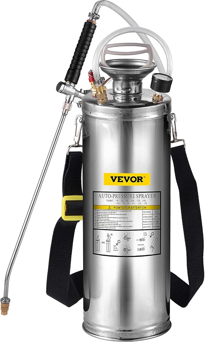 Happybuy 3 Gallon Stainless Steel Sprayer, 20" Wand & 3FT Reinforced Hose, Hand Pump Sprayer with Pressure Gauge, Safety Valve & Adjustable Nozzle, Weed Sprayers for Lawn, Gardening & Sanitizing