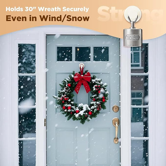 OUTXE Wreath Hanger for Front Door, Heavy Duty Suction Cup Reef Hook for Glass Window/Over Door, Christmas/Thanksgiving/Halloween/July 4th/Easter/Valentine/Winter/Fall/Summer/Spring (White, 4-Pack)