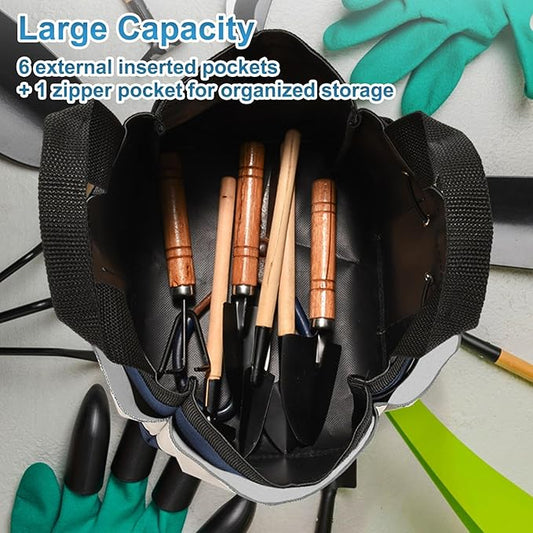 Garden Tool Bag Organizer, Heavy Duty Gardening Tote Bag with 7 Pockets and Zippers Pockets, Garden Home Tool Kits Organizer, (Tools are not included), Gray