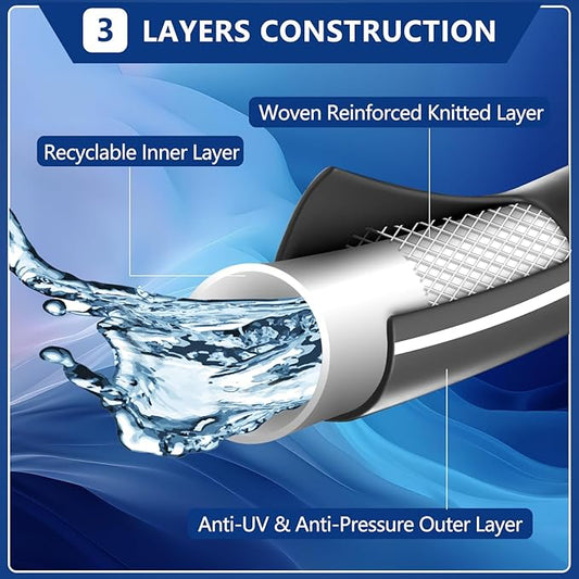 5/8’’ Heavy Duty Garden Hose 100 ft – Outdoor Hybird Water Hose with Solid Fitting - Flexible, Kinkless, Lightweight Garden Hose for Lawn Watering, Car Washing - Burst 500 Psi (Grey,50 ft)