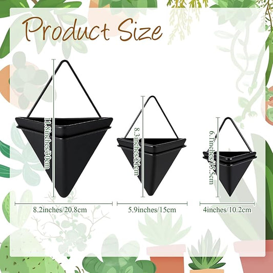 Rtteri 15 Pcs Hanging Artificial Succulents Plants for Indoor Fake Wall Planter with Faux Plants Geometric Vase Pot (8.2/5.9/4 Inch Size) Ceramic Holder and Mini Fake Succulent(Succulents,Black)