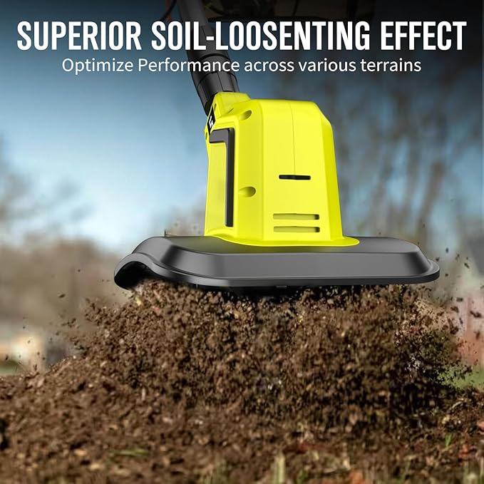 Powerful Cordless Tiller Cultivator with 720RPM Brushless Motor, 2x5.0Ah Batteries&1.5A Fast Charger, 10In Tilling Width and 7In Depth, Super Power Electric Garden Tiller Battery Powered