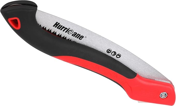 HURRICANE Folding Saw/10 Inch Pruning Implement/Wood-Cutting Gear/Camping Tree Cutter with SK5 Curved Blade/Triple-cut Razor Teeth/Outdoor Portable Cutter for Tree Trimming Gardening Hiking