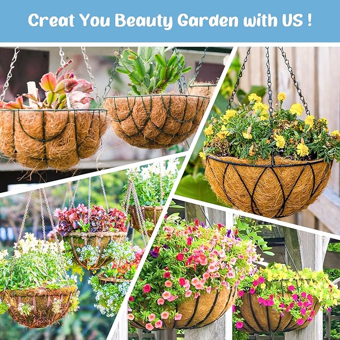 Legigo 3 Pack 8 Inch Hanging Basket Coco Liners Replacement, 100% Natural Round Coconut Coco Fiber Planter Basket Liners for Hanging Basket Flowers/Vegetables