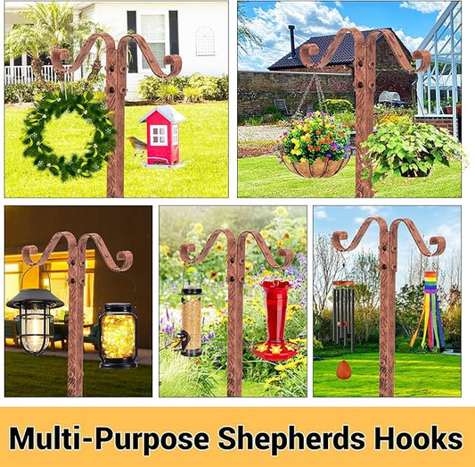 Garden Hose Holder Hanger Freestanding, Upgraded 4 Spikes Heavy Duty Storage Reel Stand with Shepherds Hooks, Holds 150ft Hose for Outside Garden Yard Lawn vegetable patch(Vintage Bronze)