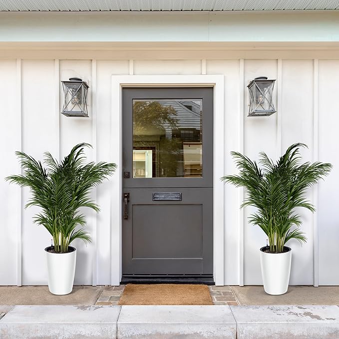 16 in Tall Planters Set of 2, Plant Pots, Self Watering Pots for Indoor Plants, Flower Pots With Built-In Drainage and Visual Water Level Design, for Patio, Porch, Living Room, or Home Office, White