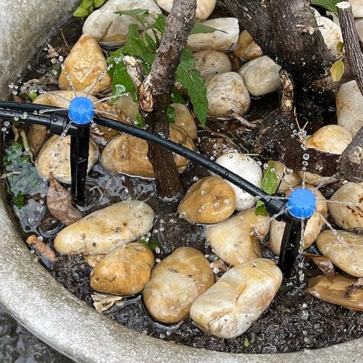 50PCS Drip Irrigation Emitters, Kalolary Adjustable 360 Degree Water Flow Drippers Emitters for 1/4" Drip Irrigation System Tubing, Garden Irrigation Drippers for House Garden Flower beds(Blue)