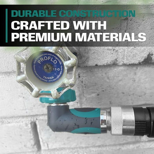 2WAYZ 90 Degree Hose Elbow Angle Connector with Shut Off Valve - 2025 Heavy Duty Model, Water Tube Fittings, 90 Degree Elbow with Two Shut Offs, Compatible with Garden Hose and Spigot - Green