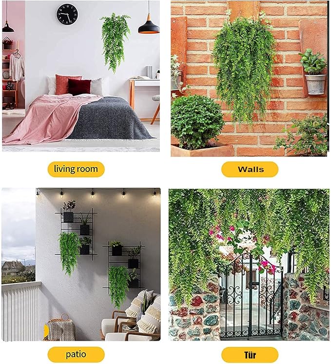 Toprooms 4pcs Artificial Hanging Plants Fake Hanging Plant Fake Plants Faux Fern Ivy Vines Outdoor UV Resistant Plastic Hanging Plants Artificial Decor (Ferns)