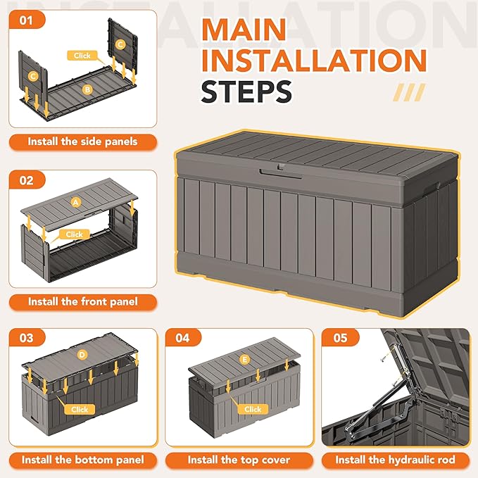 78 Gallon Deck Box Outdoor Indoor Waterproof Storage Box for Patio Furniture, Pool Accessories, Garden Tools, and Cushion Storage, Coffee